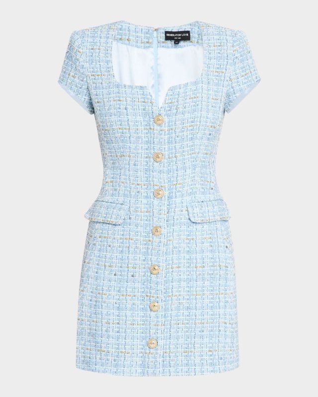 Brunella Short-Sleeve Tweed Dress